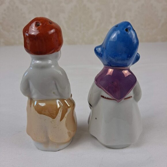 Vintage Dutch Boy and Girl Salt & Pepper Shakers Iridescent Glazed Ceramic Japan - Picture 2 of 13